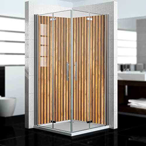 dedeco Eck-Duschrückwand wasserfest Motiv: Holz V6, 2 x 80x200 cm, als Badrückwand zum Fliesenersatz, als Dekorwand, Wandverkleidung und Duschplatte aus Aluminium - Made in Germany