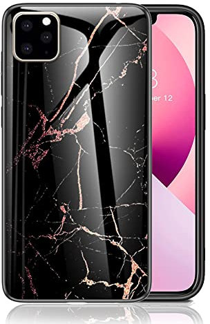 IMEIKONST Compatible with iPhone 11 Pro Max 6.5 inch Glass Case, Marble Slim Shockproof Glossy Soft Silicone TPU Stylish Protective Rubber Bumper Cover for iPhone 11 Pro Max. Black Gold LSM