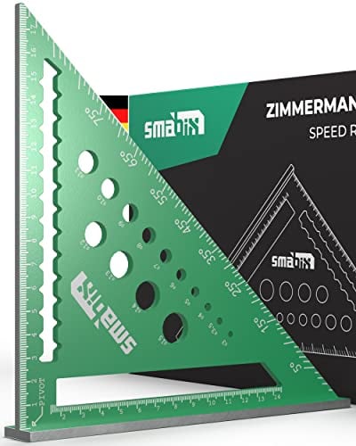Smabix® 5-in-1 Zimmermannswinkel [100% ALUMINIUM] – 180mm großer Anschlagwinkel & Schreinerwinkel, 90 & 45 Grad Anschlagwinkel, mit Videoanleitung, Metrisches System
