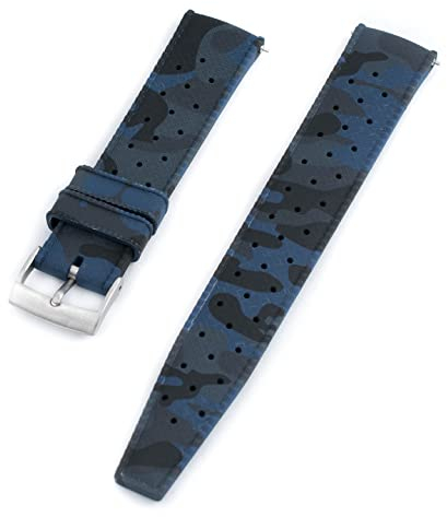 StrapHabit FKM Gummi-Uhrenarmband mit Schnellentriegelung, tropischer Stil, 18 mm, 19 mm, 20 mm, 21 mm, 22 mm (Blue Camo, 22 mm)
