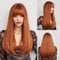HAIRCUBE Auburn Perücke mit Pony, langes rotes Haar, natürliches Aussehen, hitzebeständige Synthetikperücke, geeignet für den täglichen und festlichen Gebrauch bei modebewussten Frauen 26 Zoll