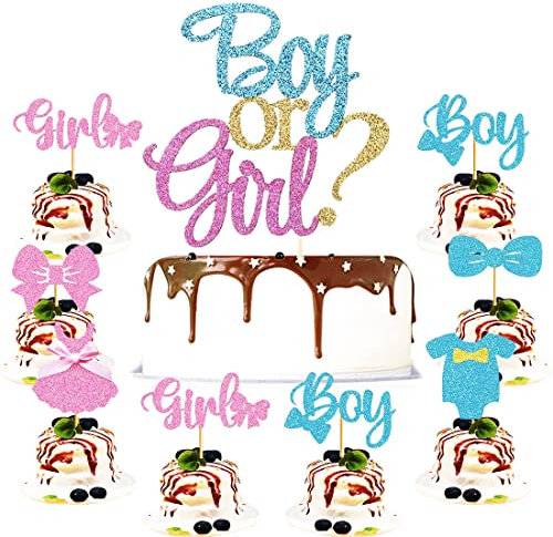 Gender Reveal Party Dekoration 1 Big ‘He or She’ und 12 Stück Boy Or Girl Cupcake Toppers Baby Shower Party Cake Decorations für Hochzeit Ankündigung Einer Schwangerschaft Gender