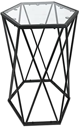 spot on dealz® Small Side Tables Living Room Occasional Hexagon Coffee Table Hallway Room Bedroom Sofa Glass Table Indoor Decor Decorative Black Console Tables