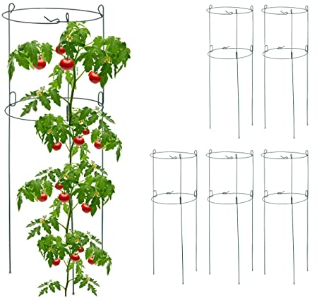 Relaxdays Rankhilfe 6er Set, Metall, runde Pflanzenstütze Tomaten & Gurken, HxD: 76 x 26 cm, 2 Ringe, Gurkenturm, grün