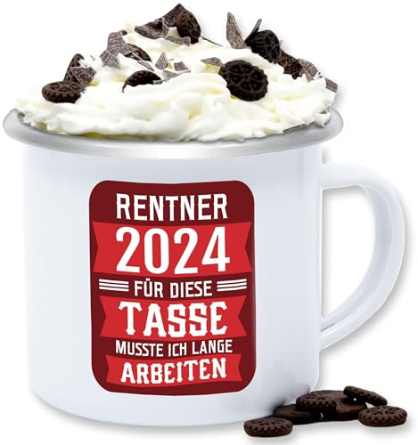 Emaille Tasse Blechtasse - Tassen - Rentner 2025 - rot - 300 ml - Weiß Silber - rente rentnerin retirement 2022 zum ruhestand renteneintritt rentenbeginn pensionierung pensionist pension