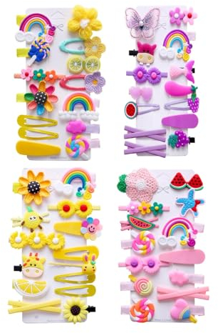 56 Stück süße Haarspangen, modische Haar-Accessoires für Mädchen, Blumen, Früchte, bunt, Regenbogen, Süßigkeiten, Desserts, niedliche Tier-Haarspangen-Set, rutschfeste Metall-Druckknöpfe