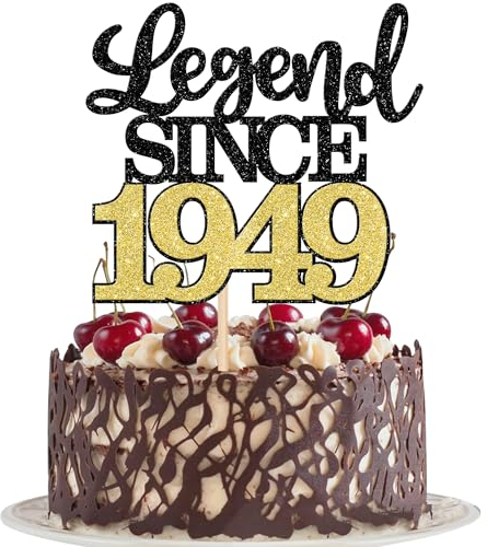 SYKYCTCY 1 Pack Legend Since 1950 Cake Topper Glitter Happy 75th Birthday Cake Pick 75 Fabulous Cake Decorations for Cheers to 75th Birthday Wedding Anniversary Party Supplies Gold (Black Gold, 75th)