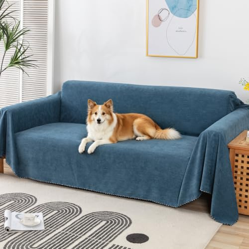 VanderHOME Wasserdicht Sofabezug Home Dekoration Solid Farbe Dünne Decke Vier Jahreszeiten Universal Sofaüberwürfe Multifunktionaler Sofa Schutzhülle Wohnzimmer Haustier 180 * 230cm-Tiefblau