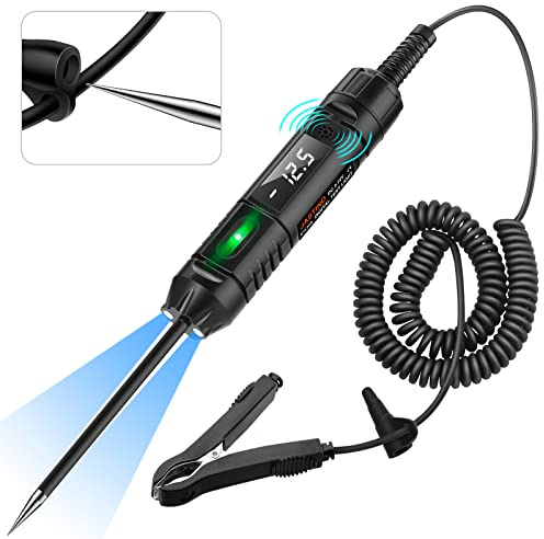 Heavy Duty 3-72V Digital LED Automotive Test Light, Circuit Tester with Polarity Indicate and Illuminating Lights, Car Truck Low DC Voltage Light Tester with Stainless Probe & 142 Inch Extended Wire