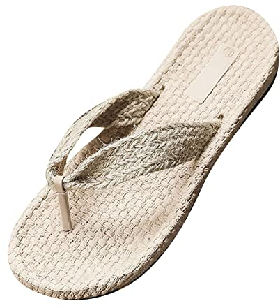 Tongs confortables pour femme - Sandales à plateforme - Antidérapantes - En paille tissée à la main - Légères et confortables - Chaussures d'été, beige, 40 EU
