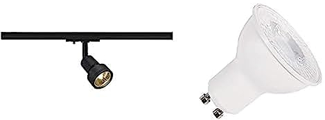 SLV PURI | LED Schienen-Strahler, Dreh- und schwenkbarer 1-Phasen-Strahler, Deckenstrahler, Deckenleuchte, Schienensystem|inkl. effizientem GU10 Leuchtmittel, 3000K, Neutralweiß, inkl. 1Phasen-Adapter