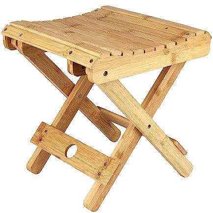 PRTECY Wooden Folding Step Stool, Portable Folding Small Camp Chair Wooden Shower Bench Seat Toilet Stool for Bathroom Showers, Saunas, Fishing(#1)