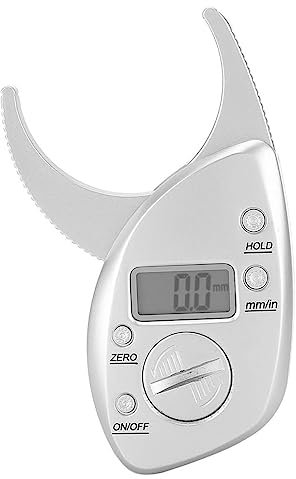 Lancoon Calibrador de Grasa Corporal Digital, Medidor de Sebo con Medición del Pliegue Cutáneo Pinza Alta Precisión Pantalla LCD Batería para Adultos Plata