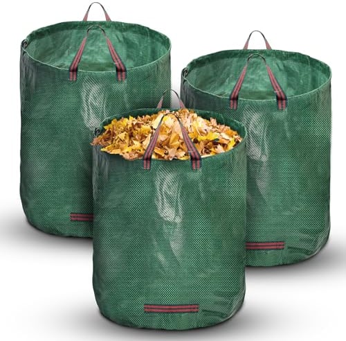 Domkan Sac Dechets Verts, Sacs à Déchets de Jardin,Lot de 3 Sac Jardin 272L Sac Jardinage,Sac Jardin résistants Sac déchet en PP Robuste à déchets de Jardin Sacs Poubelle de Jardin