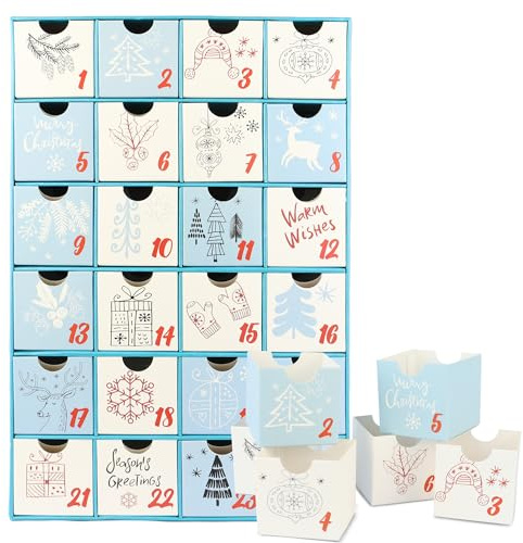 Adventskalender zum Selber Befüllen 2024 – Hochwertiger Karton, DIY – 24 Kästchen für Individualisierte Weihnachtsüberraschungen – Adventskalender zum Befüllen Basteln Kinder Füllung Ideen (hellblau)