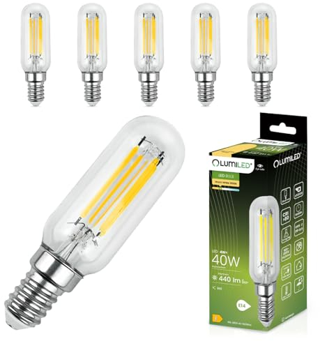 Lumiled LED Lampen E14 T25 6er Set Dunstabzugshaube Leuchtmittel 4W (ersetzt 40W Glühlampe) Filament Edison 3000K Warmweiß 440lm 360° Lichtwinkel 230V Kühlschranklampe Glühbirne Kühlschrank