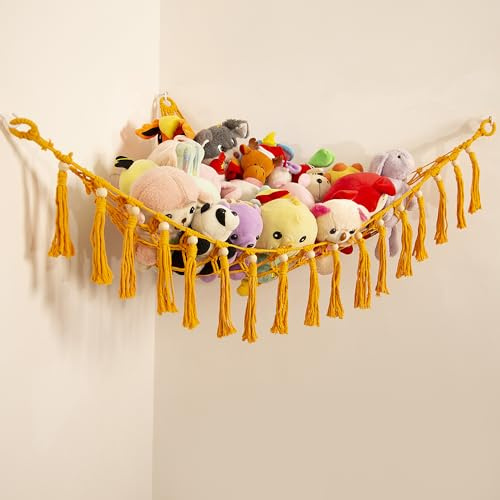 Stuffed Animal Hammock Teddy Bear Net Plush Holder Soft Toy Storage Organizer Boho Macrame Toy Holder-Orange