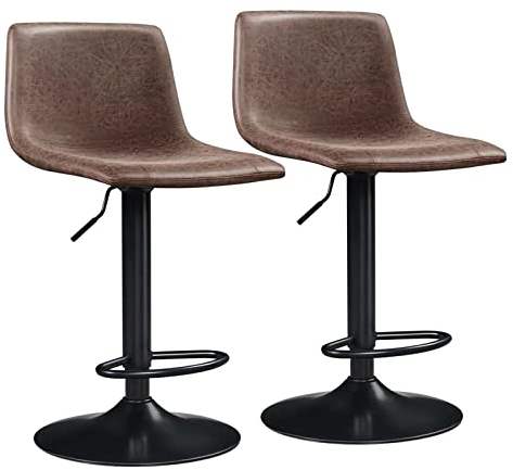 NSIBAN Stück verstellbare Vintage-Barhocker aus PU-Leder mit mittlerer Rückenlehne für die Küche, braune Barstühle, Barhocker