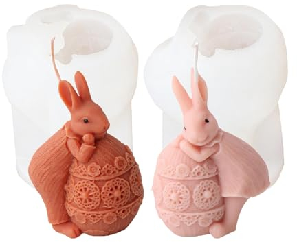 2 Piezas molde de silicona conejo de pascua, 3D de conejo molde de silicona para pascua, para vela de aromaterapia, jabón hecho a mano