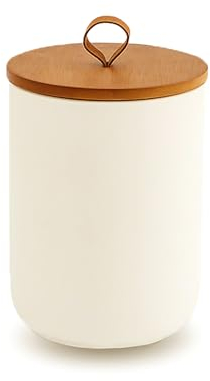 SHEBUYLLI Round Biscuit Tin - Overnight Oats Jar - Easy to Open Sealed Lid Ceramic Food Storage Jar-Storage Tin for Your Favorite Biscuit, Cookies and Other Sweet Treats 1300ml/12.2cm x 16.8cm(White)
