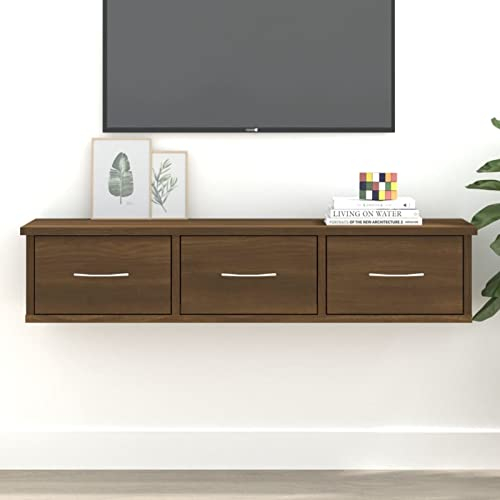 Vopese Wand Schubladenregal Wandregal mit 3 Schubladen Schweberegal Möbel Hängeregal Wandschrank Schlafzimmer Flur Wohnzimmer Braun Eichen-Optik 88x26x18,5 cm Holzwerkstoff