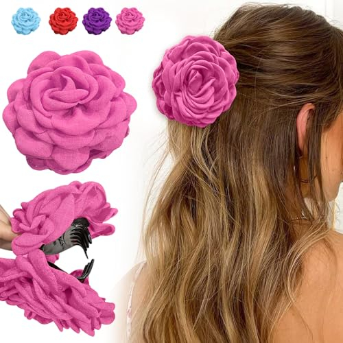 nailgeler Grande Fermagli per Capelli, Clip di Fiori con Rose, Fiori per Capelli Mollette Multicolore, Accessori per Donne e Ragazze, Viola, blu, rosa, rosso (Rosa, Circa 12 cm)