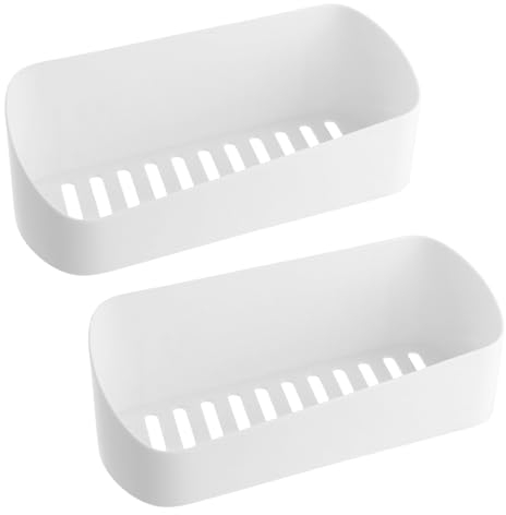 Shengxi Estante de Ducha de Plástico, 2Pcs Blanco Organizador de Ducha Adhesivo Estanteria de Pared Baño sin Taladro, Portaobjetos de Ducha para Baño y Cocina