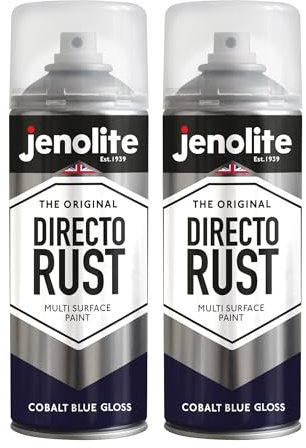 JENOLITE Directorust Gloss Spray Paint | COBALT BLUE | 2 x 400ml | Direct To Rust Spray Paint For Metal | Multi Surface Gloss Spray Paint For Wood, Metal, Plastic, Ceramic | RAL 5013