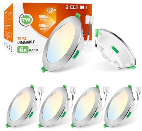 ALUSSO LED-Einbaustrahler, dimmbar, 230 V, schmal, flach, 7 W, 580 Lumen, Warmweiß, Neutralweiß, Kaltweiß, IP44, spritzwassergeschützt, für Badezimmer, Wohnzimmer, 6 Stück