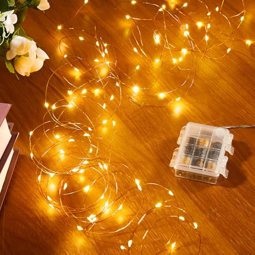 Ariceleo 16.4ft 50 LED Fairy Lights - 1 Pack, Waterproof, Warm White, Battery Operated String Lights with Remote, Timer,Twinkle, Flexible Copper Wire for Outdoor, Bedroom, Wedding, Christmas Décor