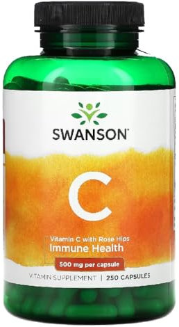 Swanson - Vitamine C Rose Hips - Vitamine C avec Cynorrhodon | Support Immunitaire et Antioxydant Puissant - 250 Gélules