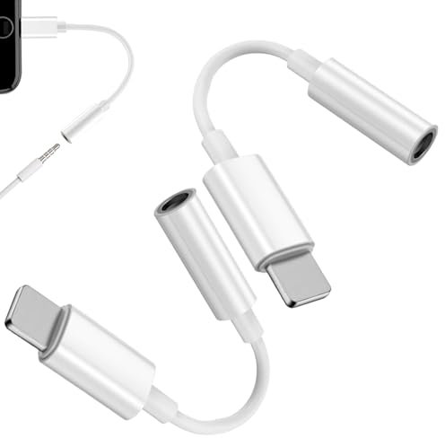 MEKEET 2PCS Lightning to 3.5mm Headphone Adapter White Headphone Adaptor for Iphone Single-Hole 3.5mm Headphone Jack to Iphone Adapter Compatible with Iphone 14/14 Pro/14 Pro Max/13/12/11/Xr/Xs/X/8/7
