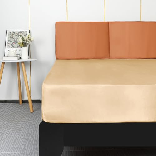 Lirex Satin Spannbettlaken 90x200cm, Seide Spannbetttuch Luxuriös und Seidig Glatt Weiche Microfaser Bettlaken für bis 35cm Matraze, Champagne