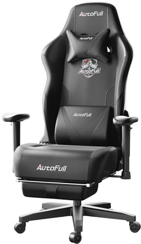 AutoFull C3 Gaming Stuhl, Ergonomisch Gaming-Stuhl mit Lordosenstütze, Höhenverstellbar & Neigungsfunktion, Gaming Stühle mit Fußstütze, Rennsitzdesign PU Leder, Schwarz (Verbreitern Sitzkissen)