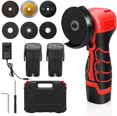 panthem 16.8V Mini Winkelschleifer mit 2 x 1.5Ah Batterien, 5 Trennscheibe und 1 Schleifscheibe, 25000U/min, 500W, Ø 76 mm Akku Winkelschleifer Klein zum Schneiden, Polieren, Schleifen, Entrosten