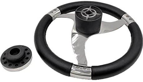 DOFABI 13-1/2 Zoll Edelstahl Sport Lenkrad mit PU Schaum und Echt Leder Bezug High-End Marine Yacht Boot Steuerrad für Boote
