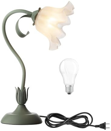 kaixunl Grüne Nachttischlampe,Acryl Blumen Tischlampe,Metall Schreibtischlampe Mädchen, Lampenschirm aus Acryl Frei drehbare Bedside Lamp mit dreifarbiger Beleuchtung für Schlafzimmer Wohnzimmer,50 cm