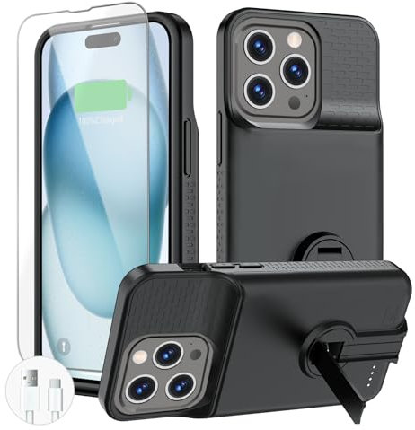 BOPPS for iPhone 15 Pro Max Battery Case,15W Fast【 8000mAh 】 Stonger Power Battery Charger Case with TPU Anti-Slip Design for iPhone 15 Pro Max Charging Case,Black