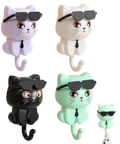 FZQBEY 4 Pièces Crochets Adhésifs Créatifs, Crochet de Clé de Chat Mignon, Crochets auto-adhésifs, Crochet Adhésif Mignonne Cat Hooks pour Robe, Manteau, Serviette, Clés, Sacs, Chapeaux (A)