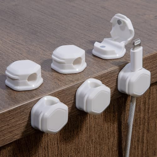 Magnetic Cable Clips (6 Pack) - Self Adhesive Cable Organisers for Desk, Home, Office & Car - Cable Tidy for Charging Cables, USB Cords, Mouse & Keyboard Wires(6 White)