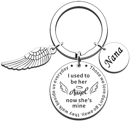 JMIMO Nana-Gedenkgeschenk, Smpathy-Geschenk, Loss of Nana, Nanny, Beerdigungsgeschenk in Erinnerung an Oma Flügel, Schlüsselanhänger, Gedenkgeschenke für den Verlust der Oma, Engel, silber, One size