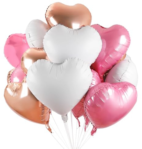 Herz Folienballon 24 Stück,18 Zoll Herzluftballons Rosa Weiß Roségold,Herz Helium Luftballons,Herzluftballons Helium Rosa,Herzform Ballon für Hochzeiten,Valentinstag,Jubiläum,Geburtstag