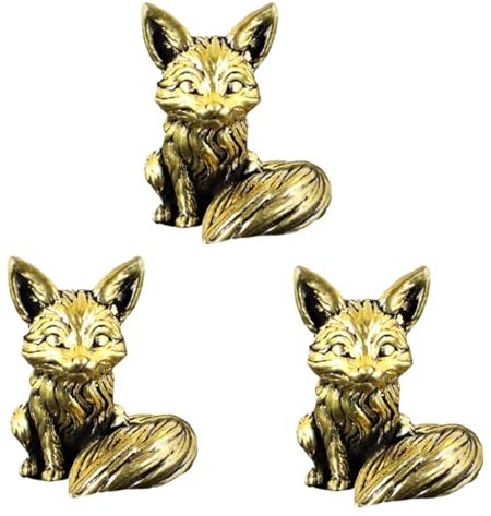 FYJSTET 3 Stück Messing-Fuchs-Statuen-Dekor, Vintage-Pferd, Messing-Tierskulptur, Retro-Metall-Tier-Miniaturfiguren, Bürodekorationen, Heimdekoration, Bastelzubehör