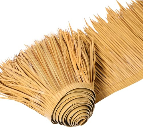 Mexican Tiki Hut Grass Skirting Roof Tiki Bar Grass Duck Blind for Thatch Roofing Bar Decorations Roll Palm Palapa Straw Thatch Roof for Fence Party(Yellow,315 x 15 Inch)