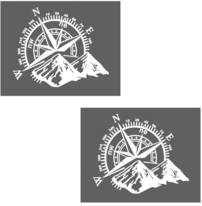 Kit 2 Adesivi Bussola Rosa Dei Venti per Auto Valigie Moto Fuoristrada Camper Furgone Camion Decalcomanie Stickers PVC Resistente (Bianco, 27 x 20 cm)