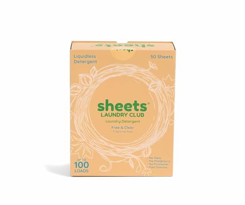 Sheets Laundry Club Hojas de detergente para lavandería, paquete de 50 (hasta 100 cargas), sin fragancia, nueva tecnología sin líquidos, suministros de limpieza esenciales para viajes