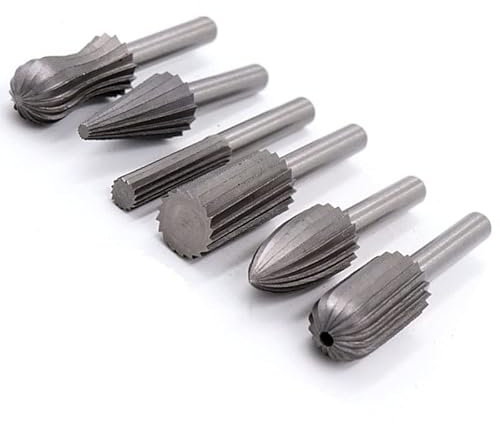 Lima rotativa de carburo HSS, vástago hexagonal 1/4, herramienta de escofina rotativa de rebabas de acero al carbono for taladrado de carpintería, molienda de tallado de Metal blando(Rotary File Silve