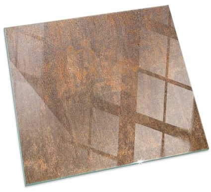 Kaminbodenplatte für Kaminofen 50x50 cm Quadratische Schutzplatte Elegantes Design Hartglas Dekorative Glasbodenplatte Glasboden Stilvollem Motiv Hitzeschutz - Roststruktur auf Metall