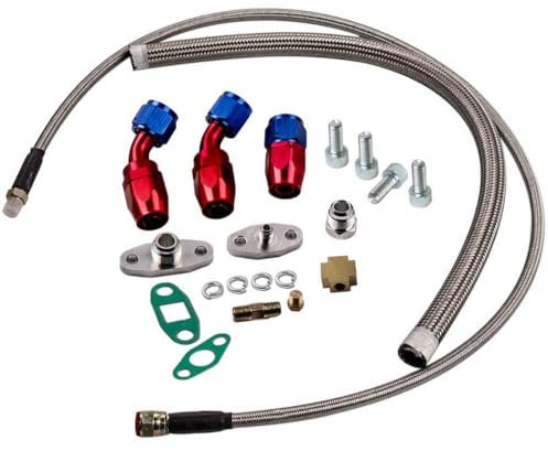 T3 T04E V-Band Turbolader 420 PS mit 0,63 AR Oil Inlet Outlet Line Kit-Kompatible Upgrade(Oil line)