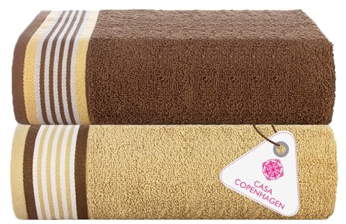 Casa Copenhagen Juego de 2 Sábanas de baño, 600GSM, Marrón Beige | He & She Juego de toallas 100% algodón egipcio (190 x 80 cm) para playa, ducha y piscina (set de regalo para mujer y hombre)
